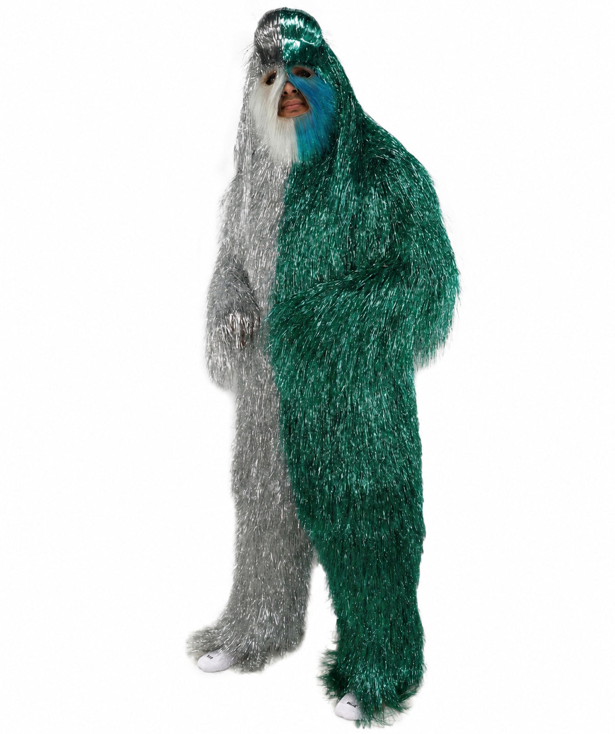 HPO Unisex Tinsel Hairy Two-Part Costume, Bundle & Mask Set | Full-Body Suit & Matching Mask | Long Hair Funny Costume for Halloween, Performers, Cosplay & Mascots