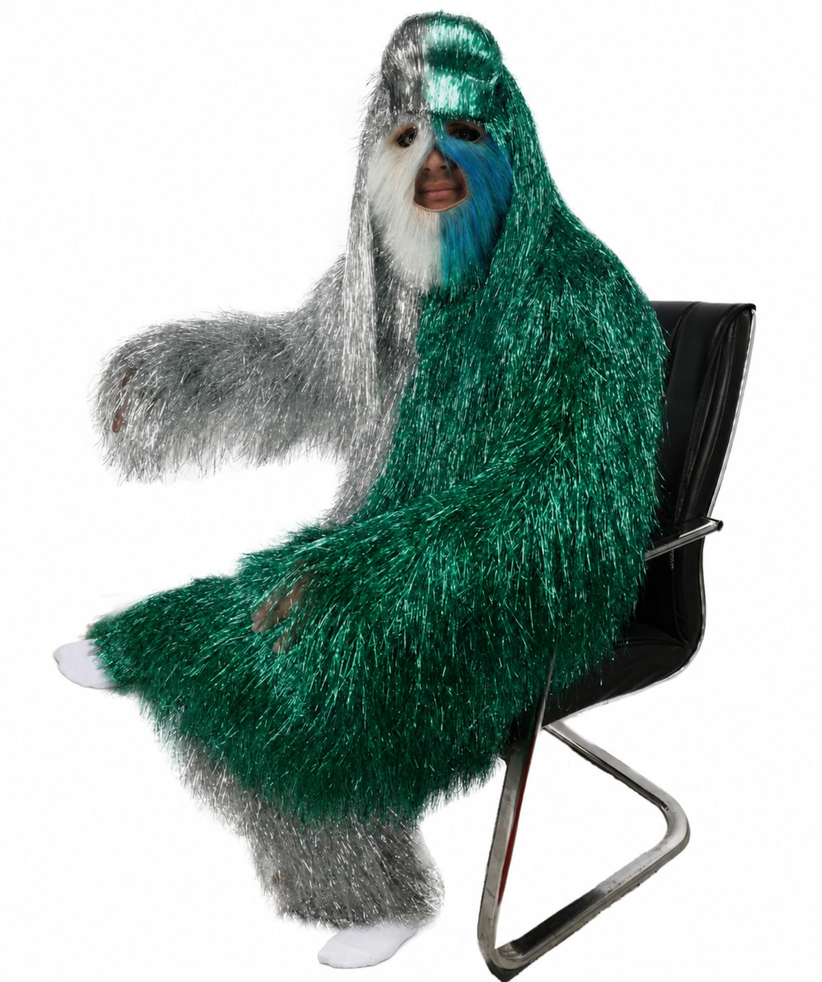 HPO Unisex Tinsel Hairy Two-Part Costume, Bundle & Mask Set | Full-Body Suit & Matching Mask | Long Hair Funny Costume for Halloween, Performers, Cosplay & Mascots