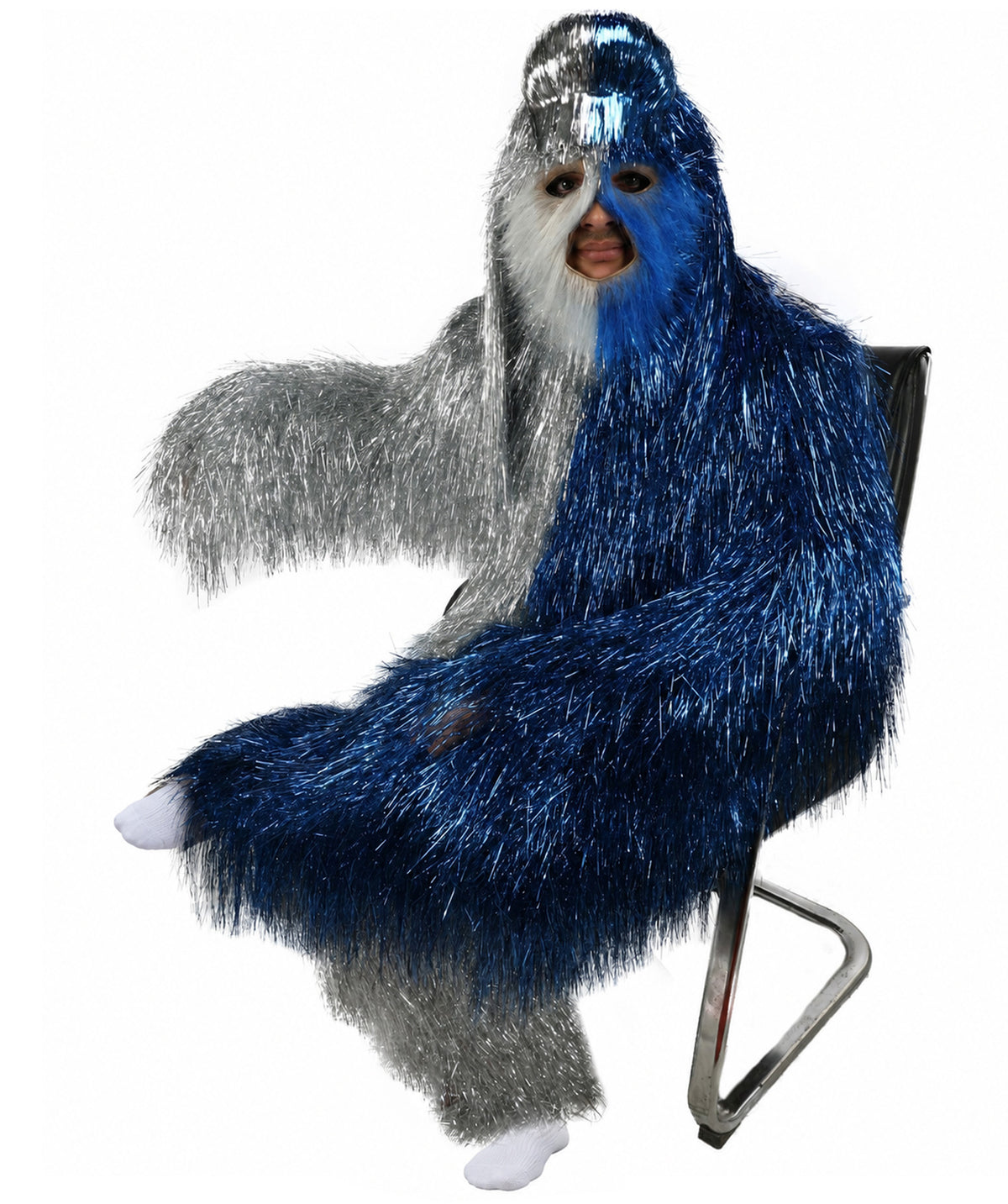 HPO Unisex Tinsel Hairy Two-Part Costume, Bundle & Mask Set | Full-Body Suit & Matching Mask | Long Hair Funny Costume for Halloween, Performers, Cosplay & Mascots