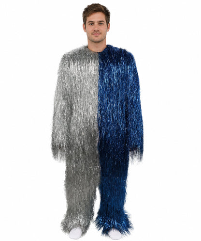 HPO Unisex Tinsel Hairy Two-Part Costume, Bundle & Mask Set | Full-Body Suit & Matching Mask | Long Hair Funny Costume for Halloween, Performers, Cosplay & Mascots