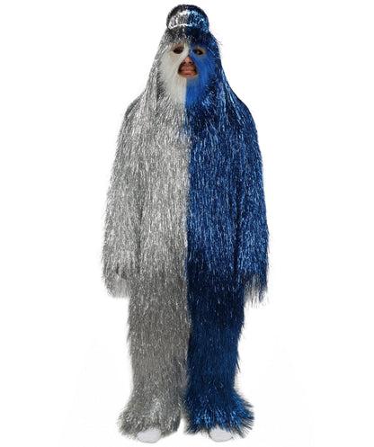 HPO Unisex Tinsel Hairy Two-Part Costume, Bundle & Mask Set | Full-Body Suit & Matching Mask | Long Hair Funny Costume for Halloween, Performers, Cosplay & Mascots