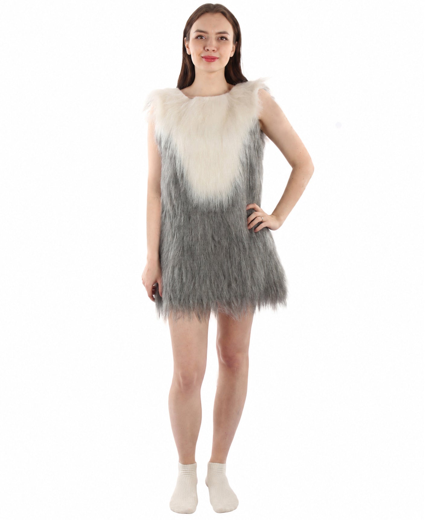 HPO White and Grey Mouse Costume  - Long Synthetic Fibers