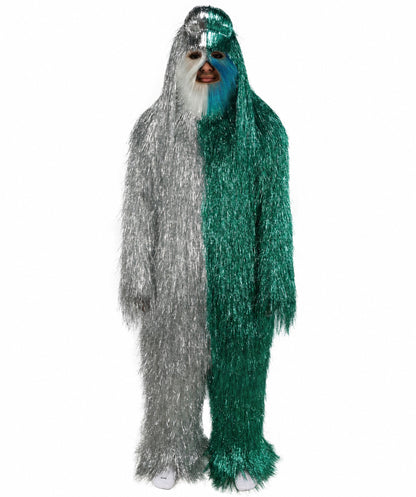 HPO Unisex Tinsel Hairy Two-Part Costume, Bundle & Mask Set | Full-Body Suit & Matching Mask | Long Hair Funny Costume for Halloween, Performers, Cosplay & Mascots