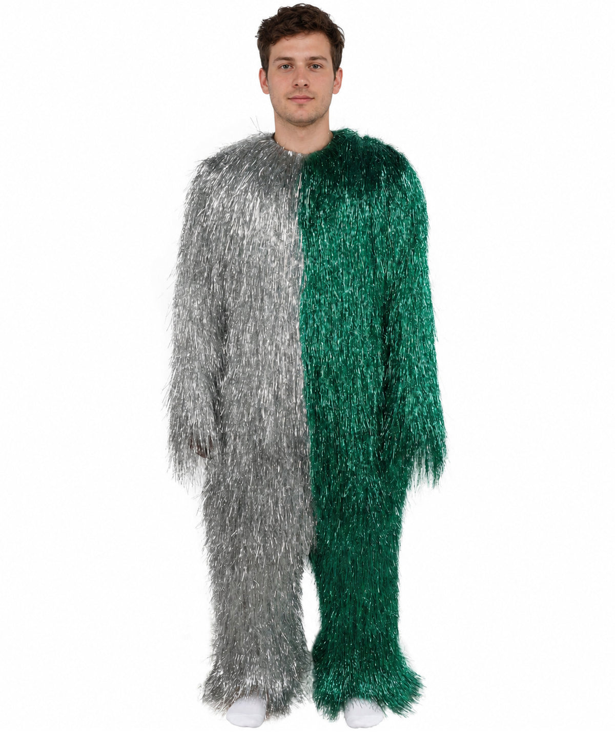 HPO Unisex Tinsel Hairy Two-Part Costume, Bundle & Mask Set | Full-Body Suit & Matching Mask | Long Hair Funny Costume for Halloween, Performers, Cosplay & Mascots
