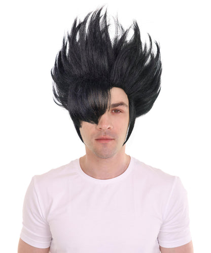 HPO Men’s Black Spiky Short Anime Wig | Synthetic Fiber Hairpiece with Breathable Capless Cap | Ideal for Halloween, Comic Cons & Cosplay Party Costumes