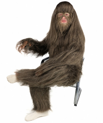HPO Unisex Extreme Hairy Person Costume, Mask and Bundle - Full-Body Hair Suit Extra-Long Ash Brown Costume Wig for Halloween, Cosplay & Parties