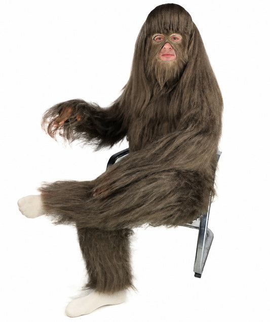 HPO Unisex Extreme Hairy Person Costume, Mask and Bundle - Full-Body Hair Suit Extra-Long Ash Brown Costume Wig for Halloween, Cosplay & Parties