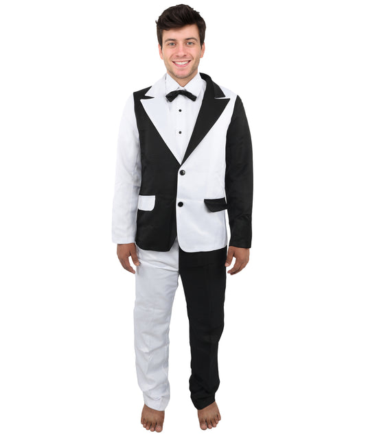 HPO Men’s White & Black Cosplay Tuxedo suit Costume - Two Piece Formal Cosplay Bodysuit | Stylish Party Outfit for Halloween