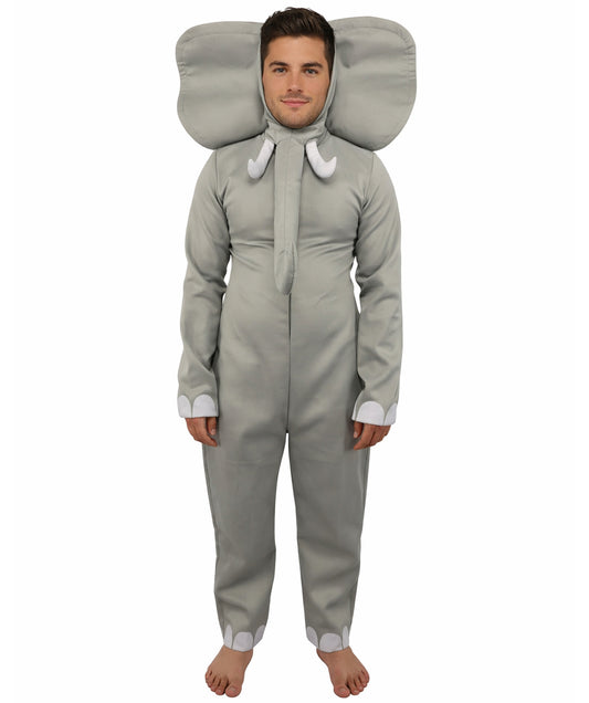 HPO Men's Grey Elephant Jungle Safari Costume - One-Piece Animal Jumpsuit