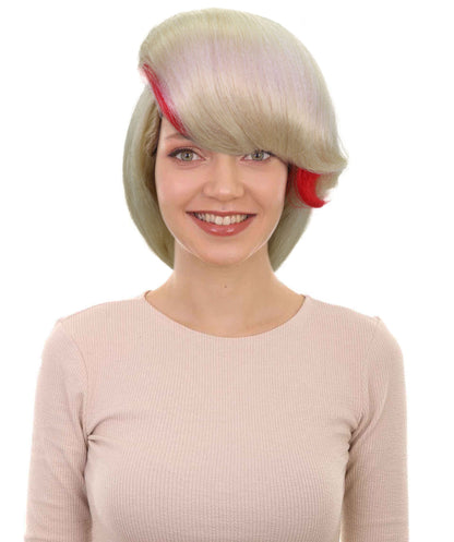 HPO Women’s Long Blonde Gaming Character Anime Wig with Ponytail & Bangs | Halloween Wig | Flame-retardant Synthetic Fiber
