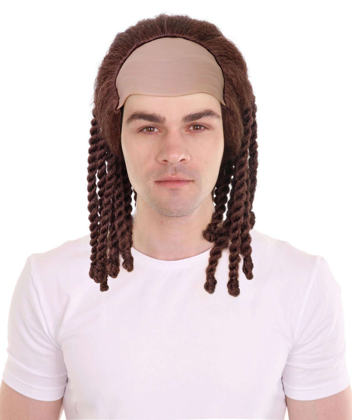 HPO Men’s Medium Length Brown Rapper Braided Wig | Halloween and Cosplay Wig | Flame-retardant Synthetic Fiber