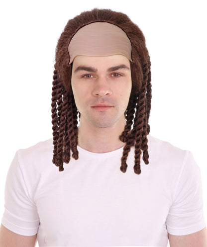 HPO Men’s Medium Length Brown Rapper Braided Wig | Halloween and Cosplay Wig | Flame-retardant Synthetic Fiber