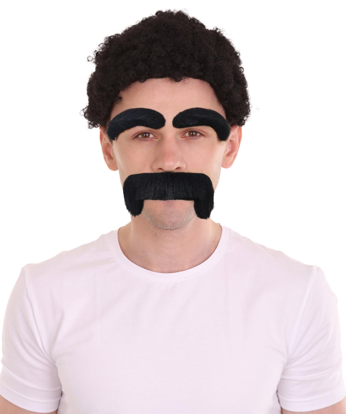HPO Adult Men's Bold Black Stick-On Mexican Mustache With Eyebrows | Hilarious Party Accessory Kit | Flame-retardant Synthetic Fiber