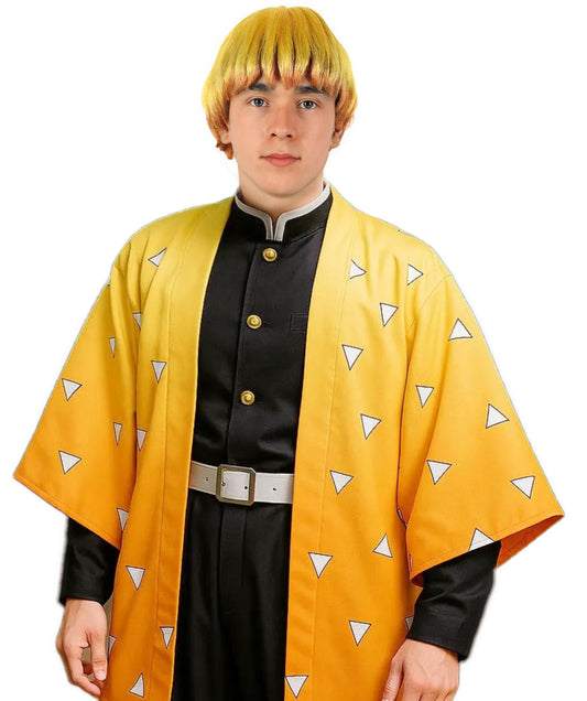 HPO Adult Men's Anime-Inspired Light Golden Yellow Blonde Highlight Spiky Cosplay Men Wig | Short Layered Hair Wig with Lightning Style for Halloween and Conventions