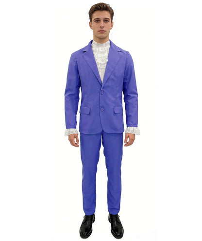 HPO Men’s Austin Powers Costume | Purple Jacket & Trousers with White Cravat | Cosplay, Halloween, Stage, Party & Roleplay Outfit