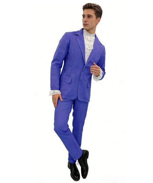 HPO Men’s Austin Powers Costume | Purple Jacket & Trousers with White Cravat | Cosplay, Halloween, Stage, Party & Roleplay Outfit