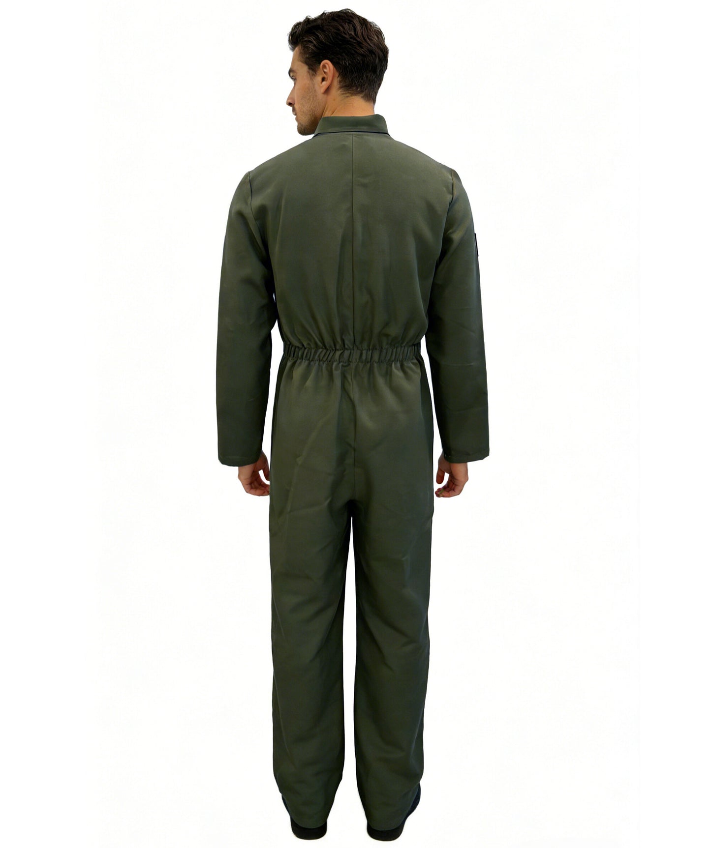 HPO Men’s Aviator Costume | Dark Green Flight Jumpsuit with Patches | Cosplay, Halloween, Stage, Military-Themed Parties & Roleplay