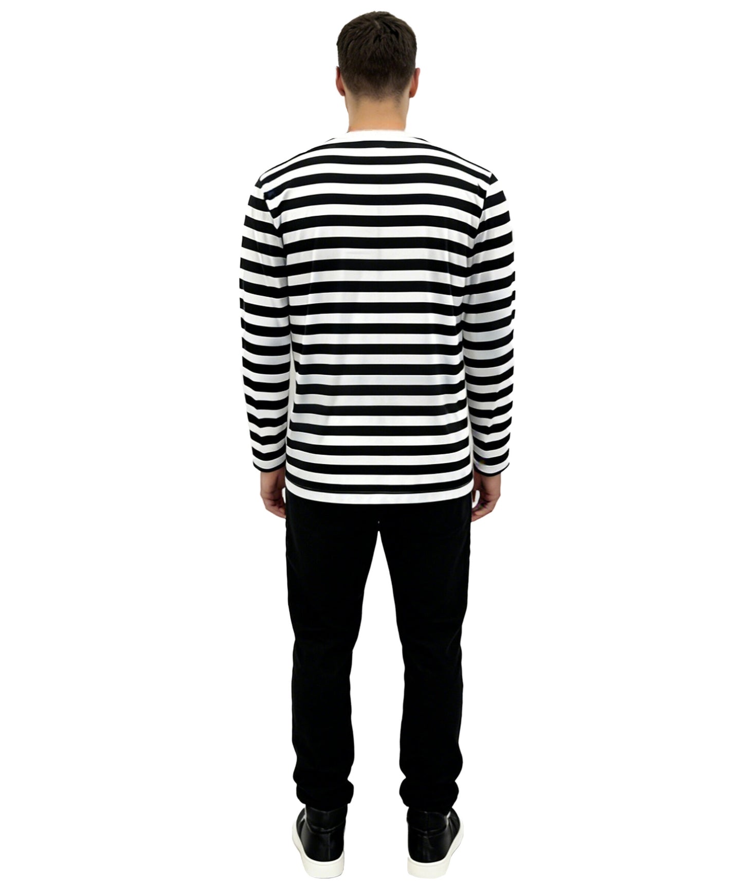 HPO Men’s Burglar Costume | Black & White Striped Top with Eyemask & Swag Bag |Cosplay, Halloween, Stage, Party & Roleplay Outfit
