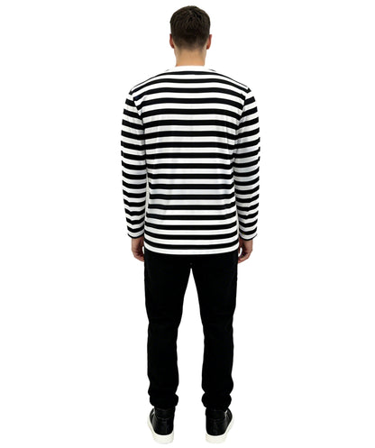 HPO Men’s Burglar Costume | Black & White Striped Top with Eyemask & Swag Bag |Cosplay, Halloween, Stage, Party & Roleplay Outfit