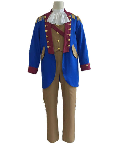 HPO Men USA Founding Father Costume Set - Colonial General Jacket Top Pants Hat White Collar for Halloween Cosplay Outfit