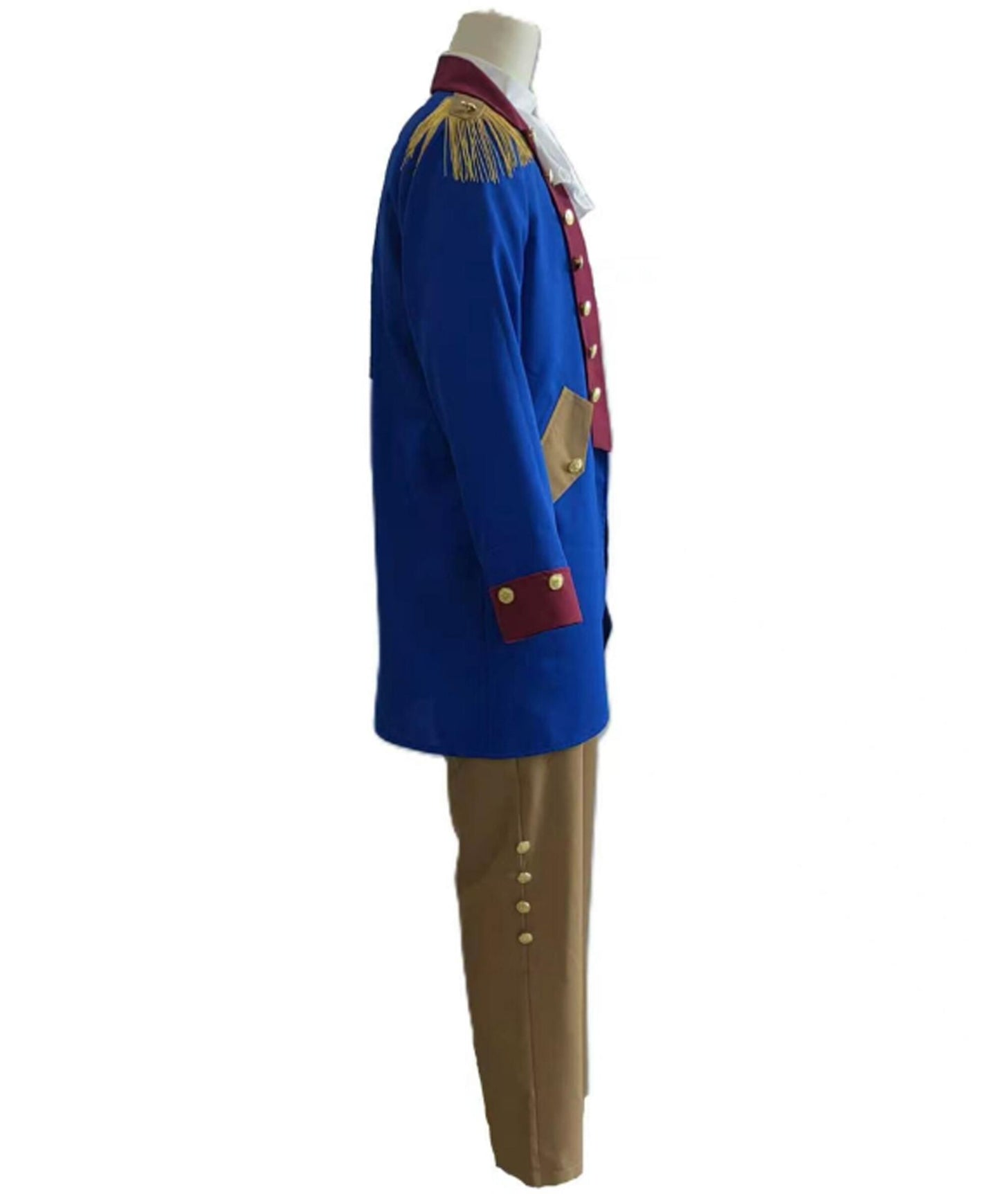 HPO Men USA Founding Father Costume Set - Colonial General Jacket Top Pants Hat White Collar for Halloween Cosplay Outfit