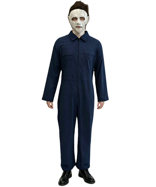 HPO Men's Navy Blue Full Body Jumpsuit Costume One Piece Long Sleeve Outfit - Full Length One Piece Design With Long Sleeves and a Simple Fitted Silhouette for Halloween Costumes Cosplay Parites & Events