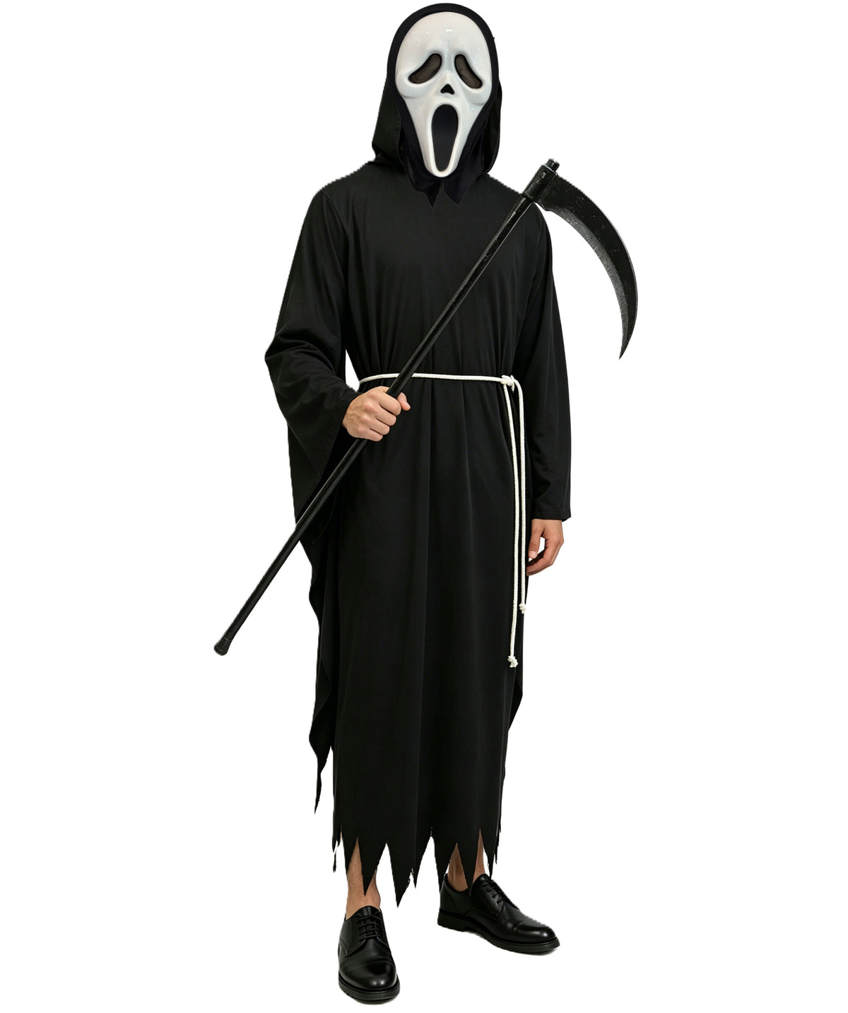 HPO Adult & Teen Black Hooded Reaper Costume Gothic Cloak Outfit Full Length Gothic Hooded Cloak with Jagged Edge Details Dark Reaper Style Design for Halloween Cosplay Events & Fancy Dress