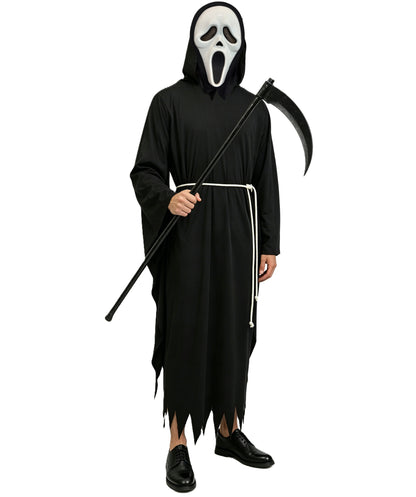 HPO Adult & Teen Black Hooded Reaper Costume Gothic Cloak Outfit Full Length Gothic Hooded Cloak with Jagged Edge Details Dark Reaper Style Design for Halloween Cosplay Events & Fancy Dress