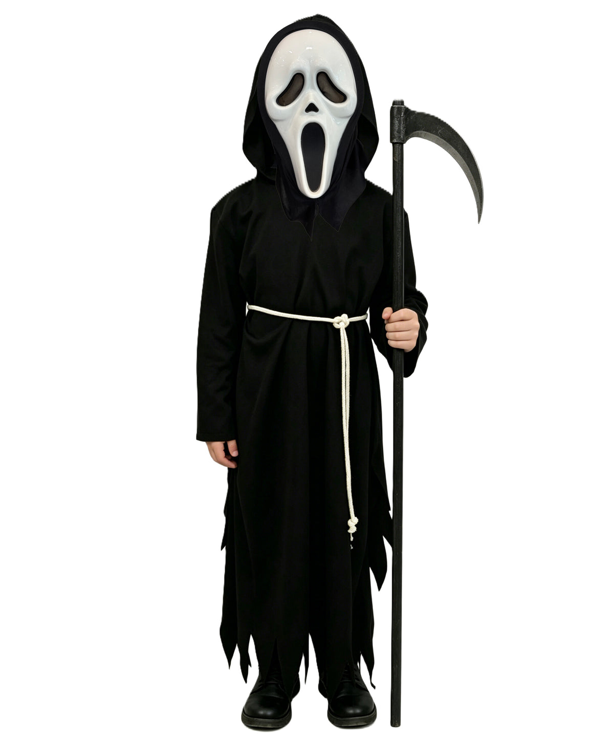 HPO Adult & Teen Black Hooded Reaper Costume Gothic Cloak Outfit Full Length Gothic Hooded Cloak with Jagged Edge Details Dark Reaper Style Design for Halloween Cosplay Events & Fancy Dress
