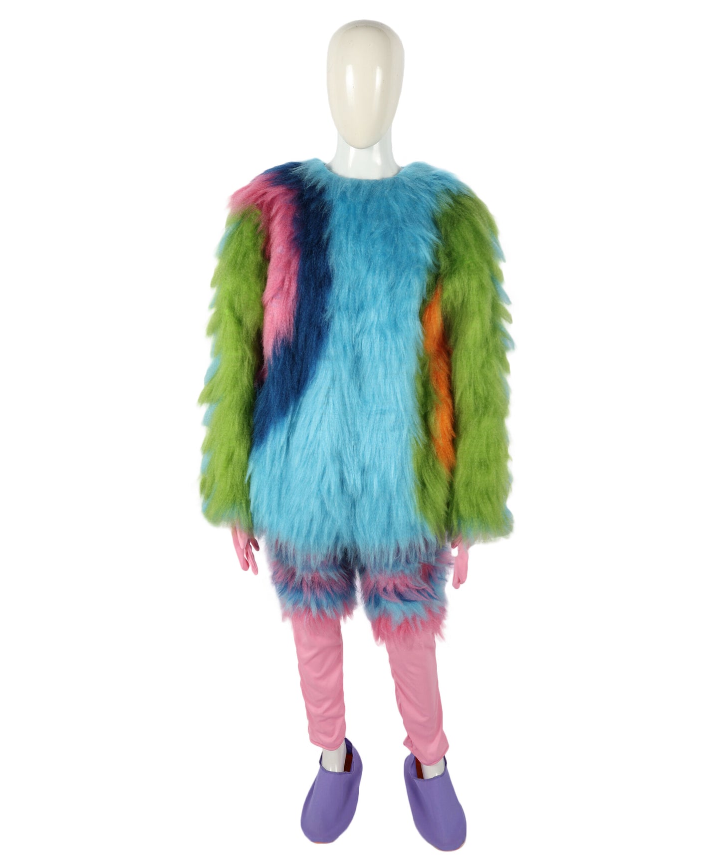 HPO Unisex Furry Monster Rainbow Mask, Bundle and costume, Full-Body Cosplay Suit, Perfect for Halloween and Parties Festivals