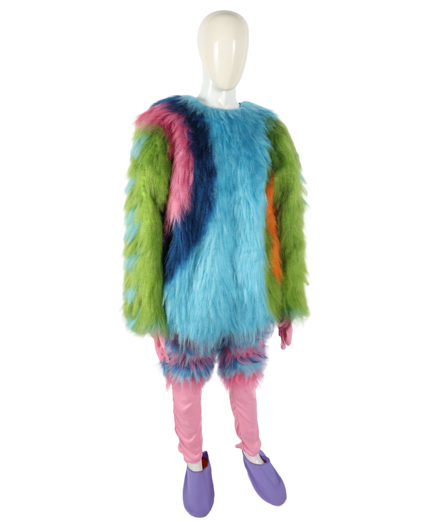 HPO Unisex Furry Monster Rainbow Mask, Bundle and costume, Full-Body Cosplay Suit, Perfect for Halloween and Parties Festivals