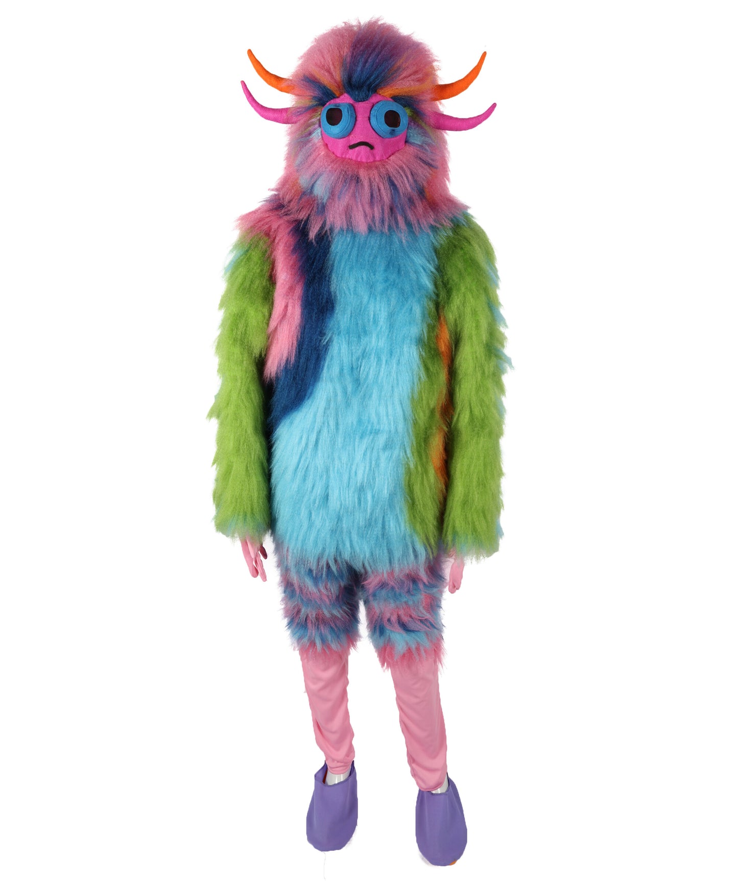 HPO Unisex Furry Monster Rainbow Mask, Bundle and costume, Full-Body Cosplay Suit, Perfect for Halloween and Parties Festivals