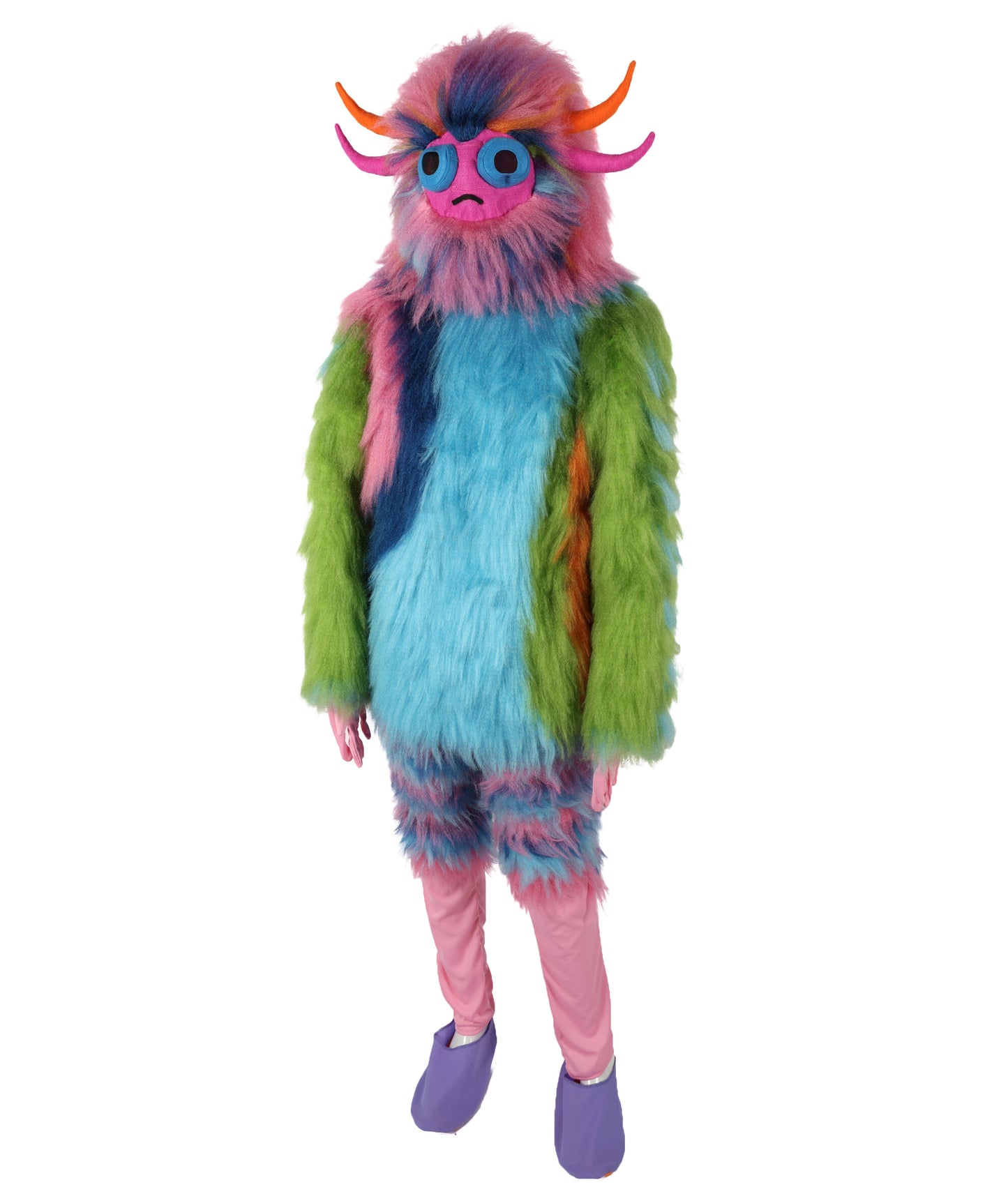 HPO Unisex Furry Monster Rainbow Mask, Bundle and costume, Full-Body Cosplay Suit, Perfect for Halloween and Parties Festivals