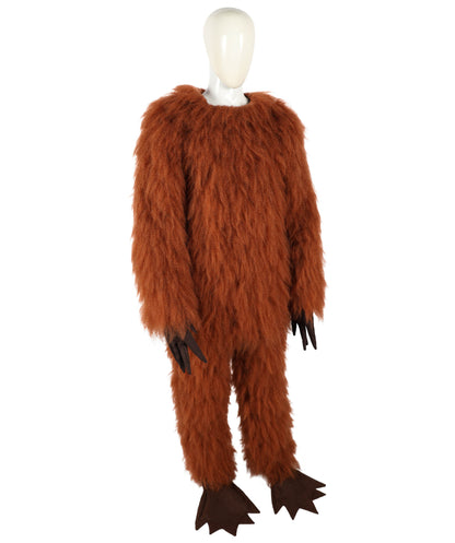 HPO Unisex Furry Monster 72-inch Full-Body Brown Beast Costume Set with Head Mask| Perfect for Halloween| Flame-retardant Synthetic Fabric