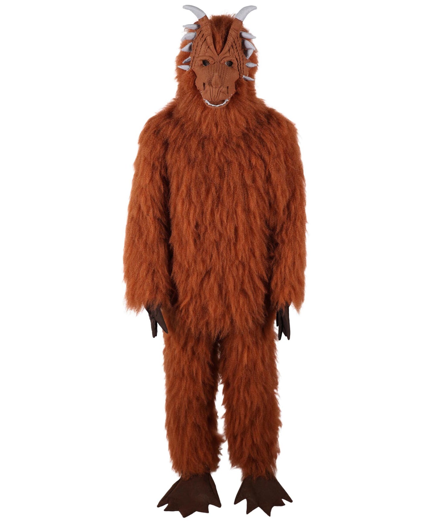HPO Unisex Furry Monster 72-inch Full-Body Brown Beast Costume Set with Head Mask| Perfect for Halloween| Flame-retardant Synthetic Fabric