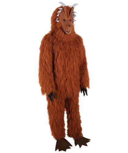 HPO Unisex Furry Monster 72-inch Full-Body Brown Beast Costume Set with Head Mask| Perfect for Halloween| Flame-retardant Synthetic Fabric