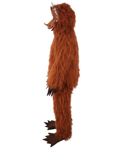 HPO Unisex Furry Monster 72-inch Full-Body Brown Beast Costume Set with Head Mask| Perfect for Halloween| Flame-retardant Synthetic Fabric