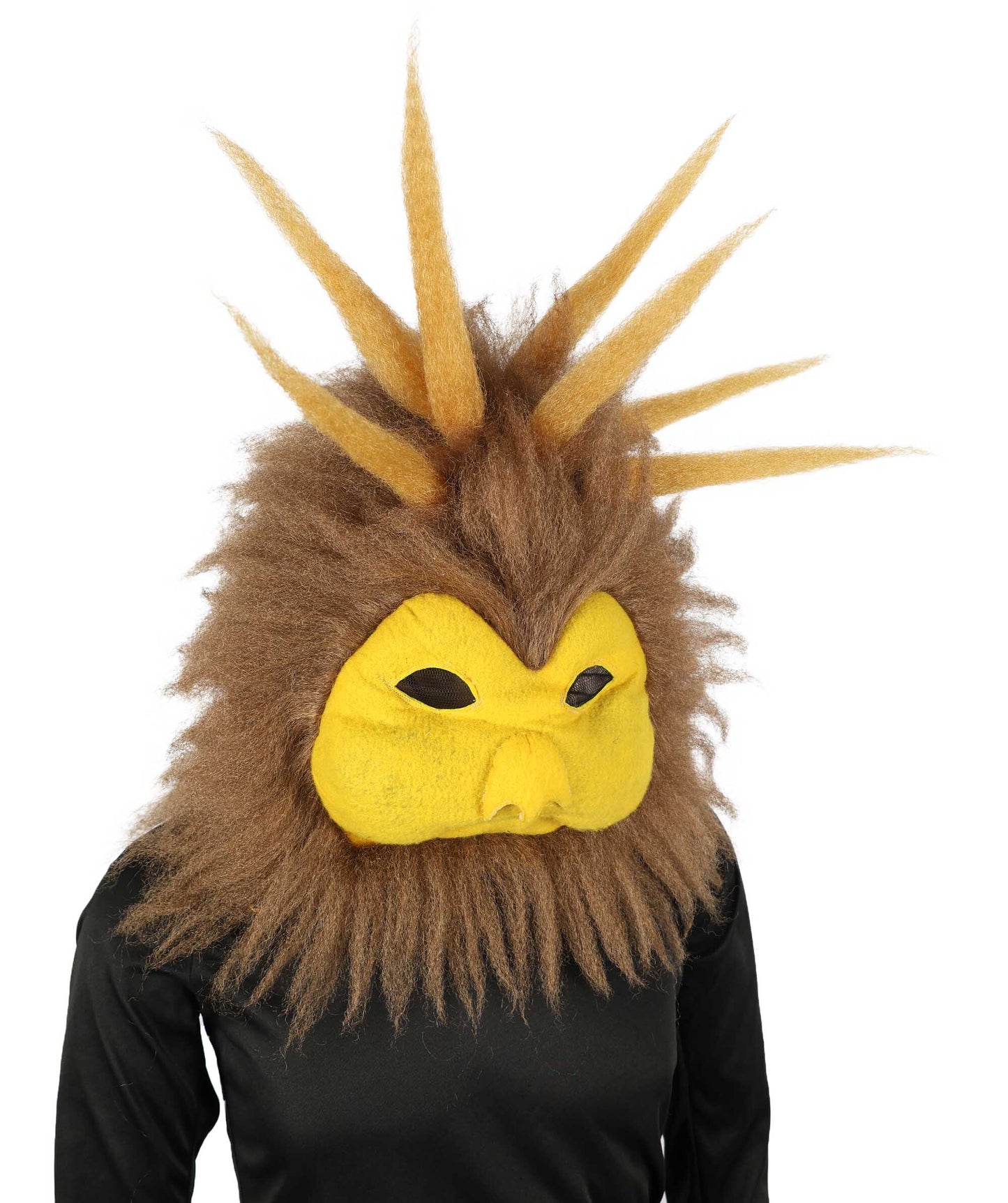 HPO Unisex Furry Brown & Yellow Bird Monster Costume Set with Head Mask| Perfect for Halloween| Flame-retardant Synthetic Fabric