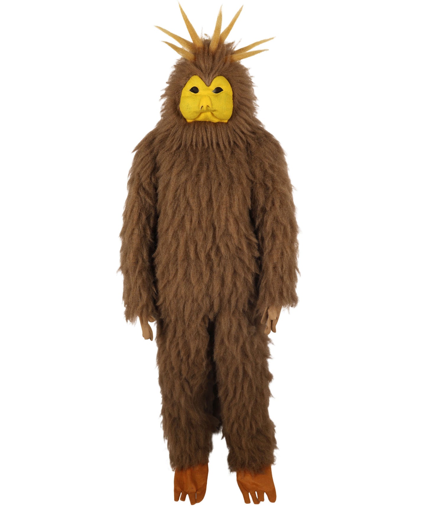 HPO Unisex Furry Brown & Yellow Bird Monster Costume Set with Head Mask| Perfect for Halloween| Flame-retardant Synthetic Fabric