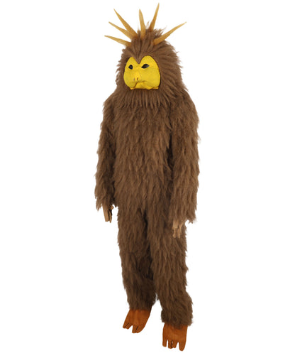 HPO Unisex Furry Brown & Yellow Bird Monster Costume Set with Head Mask| Perfect for Halloween| Flame-retardant Synthetic Fabric