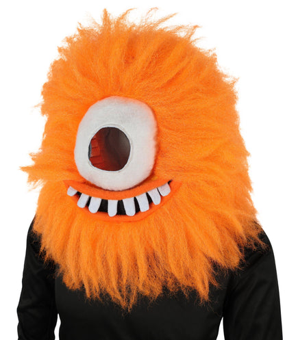 HPO Unisex Furry Orange One-Eyed Beast Monster Cyclops Costume Set with Head Mask| Perfect for Halloween| Flame-retardant Synthetic Fabric