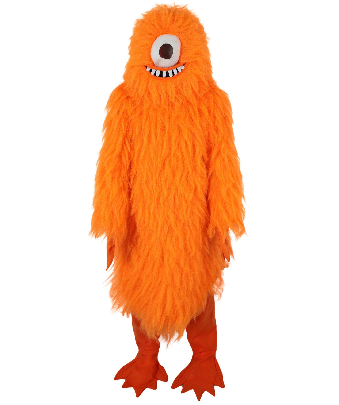 HPO Unisex Furry Orange One-Eyed Beast Monster Cyclops Costume Set with Head Mask| Perfect for Halloween| Flame-retardant Synthetic Fabric