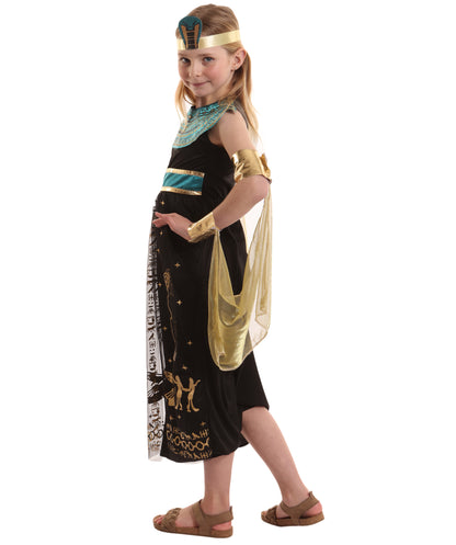 HPO Girl's Royal Black Cleopatra Costume | Suitable for Halloween | Flame-retardant Synthetic Fabric