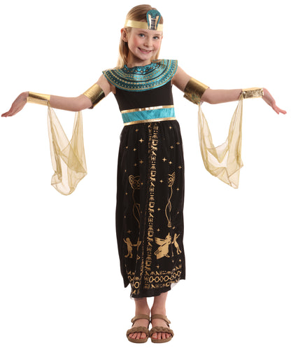 HPO Girl's Royal Black Cleopatra Costume | Suitable for Halloween | Flame-retardant Synthetic Fabric