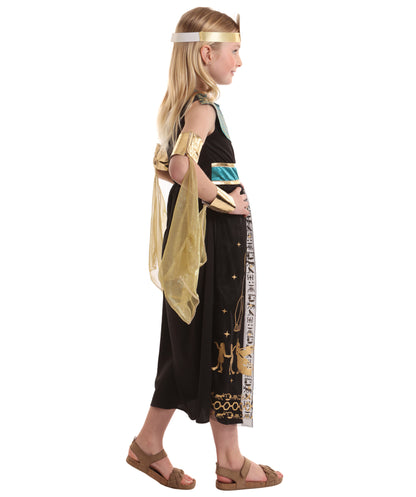 HPO Girl's Royal Black Cleopatra Costume | Suitable for Halloween | Flame-retardant Synthetic Fabric