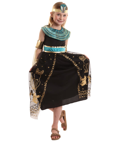 HPO Girl's Royal Black Cleopatra Costume | Suitable for Halloween | Flame-retardant Synthetic Fabric