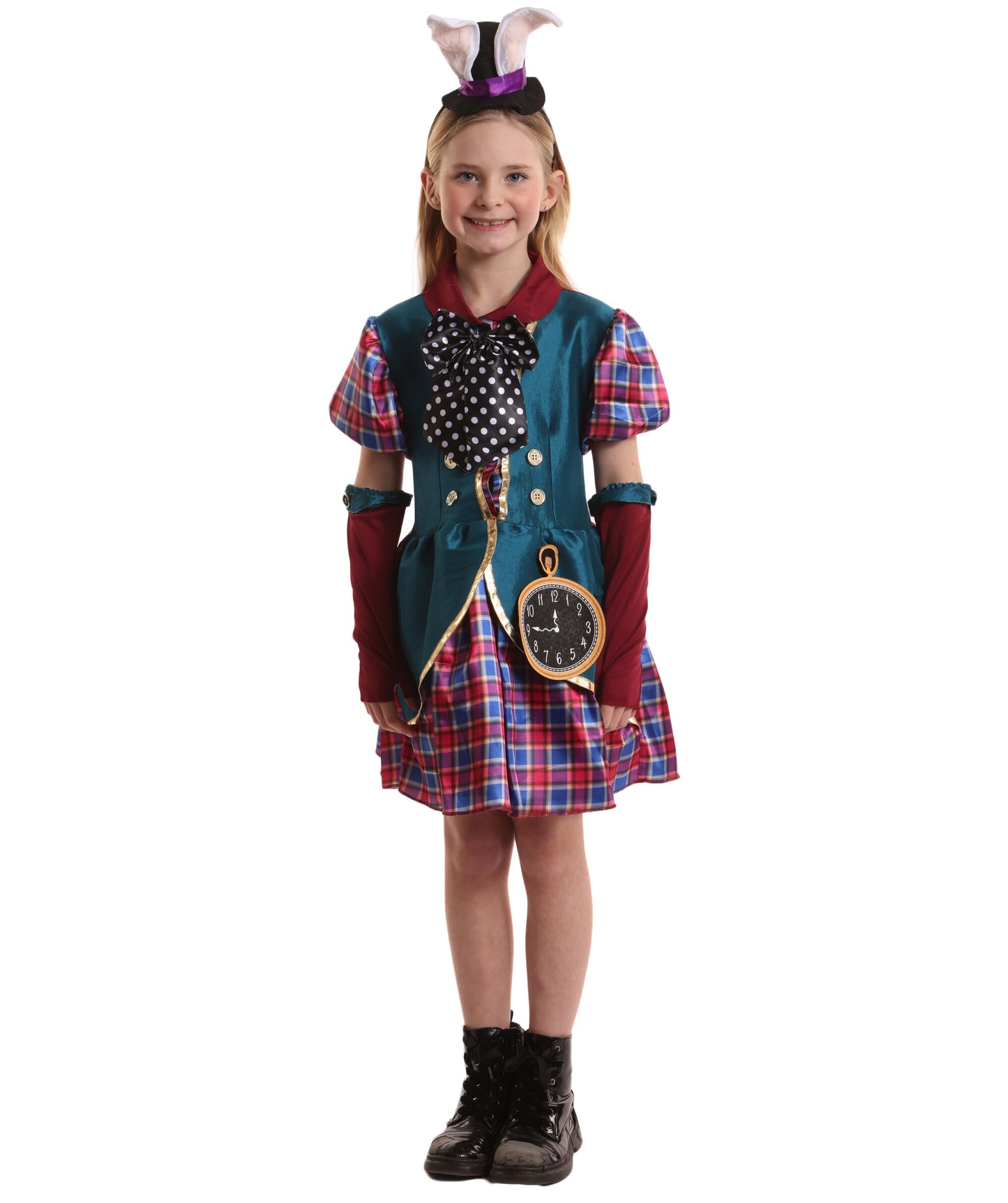 HPO Girls Fantasy Tea Party Mad Hatter Costume| Suitable for Halloween | Flame-retardant Synthetic Fabric