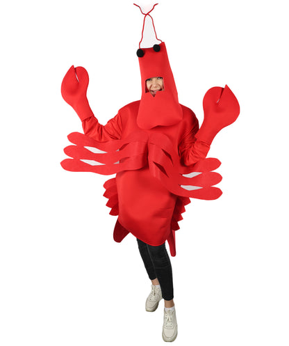HPO Adult Unisex's Sea Creature Red Lobster Costume| Suitable for Halloween | Flame-retardant Synthetic Fabric