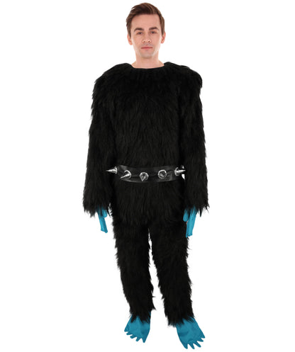 HPO Adult Full-Body Black and Blue Furry Monster Costume & Bundle Set with Head Mask | Perfect for Halloween| Flame-retardant Synthetic Fabric