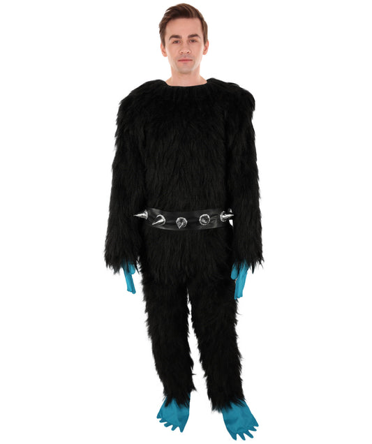HPO Adult Full-Body Black and Blue Furry Monster Costume & Bundle Set with Head Mask | Perfect for Halloween| Flame-retardant Synthetic Fabric